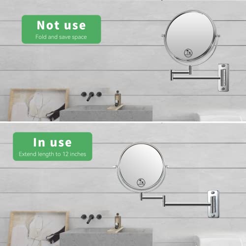 Kacuozx Mounted Makeup Mirror, Extendable Vanity Mirror,Double Side Mirror 1X 7X Hd Magnifying Mirror For Bathroom, 360° Swivel Double Sided Extendable Bathroom Mirror For Shaving (Chrome) #TOP4