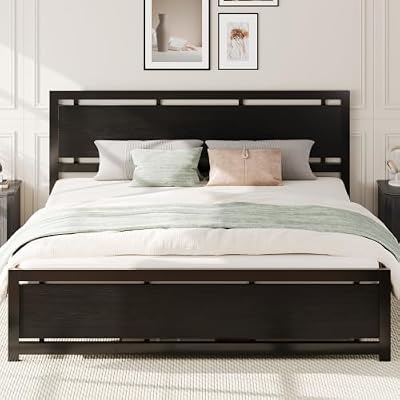 LIKIMIO California King Bed Frame with Headboard and Footboard, Metal Strong Supports, Easy Assembly, Noise-Free, No Box Spring Needed, Black