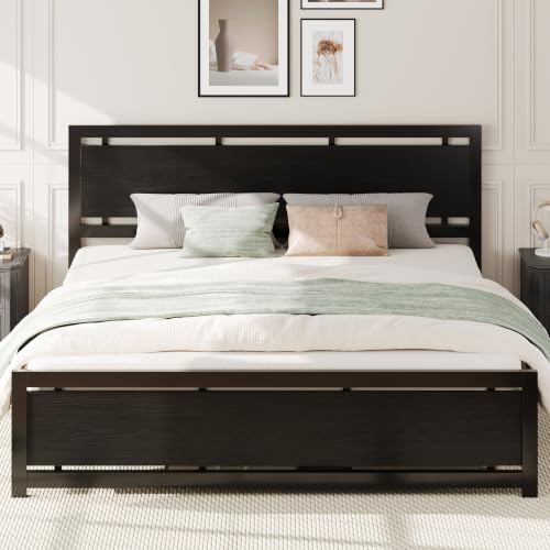 Image of LIKIMIO California King Bed Frame with Headboard and Footboard, Metal Strong Supports, Easy Assembly, Noise-Free, No Box Spring Needed, Black