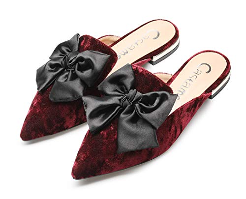 Castamere Womens Pointed Toe Bow-Knot Mules Slip On Velvet Slippers Casual Comfortable Flats Velvet Burgundy Red Shoes 8 M Us #TOP3