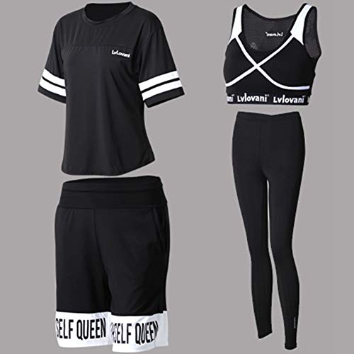 TIAN Women's yoga wear, quick-drying clothes, casual fitness sportswear, four-piece suit, comfortable and breathable, good elasticity, suitable for yoga/fitness exercises,B,XXXL