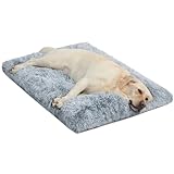 WAYIMPRESS Large Dog Bed Crate Pad Mat for Medium Dogs&Cats,Fulffy Faux Fur Kennel Pad Comfy Self Warming Non-Slip Dog Beds for Pet Sleeping and Anti Anxiety (35x23 Inch, Grey)