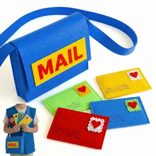 Libima Felt Mailbox with Envelopes Kids Valentine Mailbox Toy Mail Bag Gift Box Letter Greeting Cards Carrier 10 x 8 Inches for Boys Girls for Preschool Classroom Pretend Postman Mailman(Blue)
