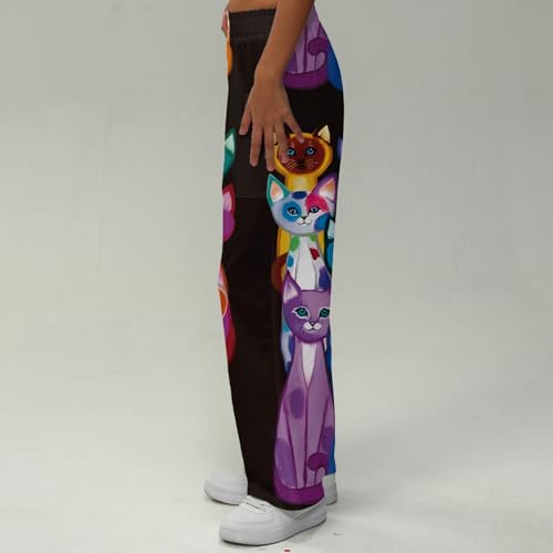 Women Pants Cartoon Animal Print Wide Leg High Waist Elastic Waistband Casual Trousers Relaxed Fit Streetwear Daily Outfits3