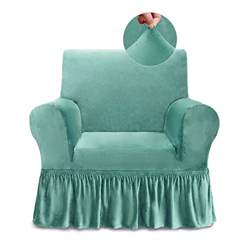 NICEEC Armchair Cover Super Soft 1-Piece Cyan Armchair Slipcover Stretch Universal Spandex Couch Covers for Living Room Easy Fit Washable Furniture Sofa Protector with Skirt