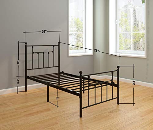 Ambee21 Victorian Twin Metal Bed Frame With Headboard And Footboard Platform/Wrought Iron/Heavy Duty/Solid Sturdy Metal Slat/Black/No Box Spring Needed/Mattress Foundation/Under Bed Storage #TOP2