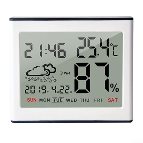 Termómetro electrónico diseñado para una medición precisa de temperatura y humedad en interiores (blanco elegante)