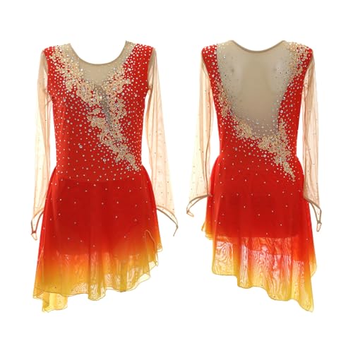 Vestido De Patinaje Artístico For Niña, Y Brillante, De Manga Larga, Personalizable.(3XL)