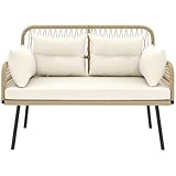 Outsunny Gartensofa mit Kissen 2-Sitzer Sofa Outdoor Balkon Sofa Rattansofa Polyrattan Gartenmöbel Balkonmöbel 115 x 61 x 82 cm Naturholz