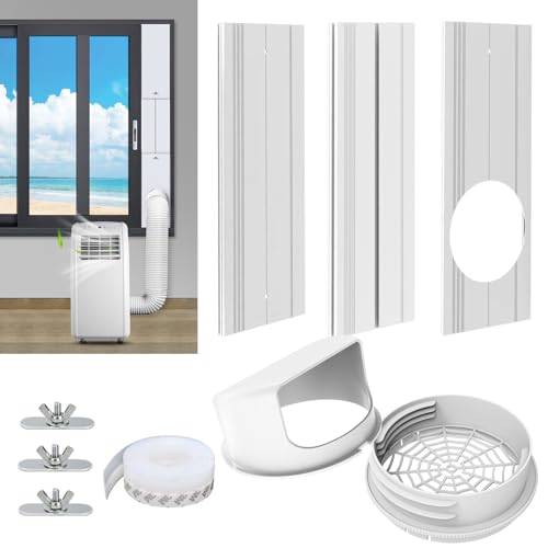 Portable Air Conditioner Window Vent Kit with 2-in-1 Coupler Fit for 5.0'/5.9” Exhaust Hose, Mobile A/C Unit Window Kit with 3 Seamless Slot Seal Plates for Vertical/Horizontal Sliding Window