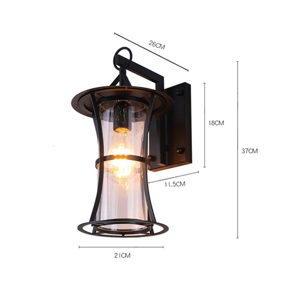 Lampada Da Parete Esterna Antica - IP44 Impermeabile, E27, In Ferro E Vetro, Colore Nero - Per Cortile, Giardino, Balcone, Terrazzo - 6