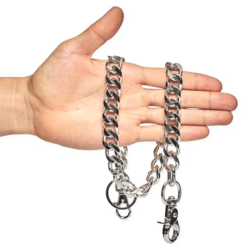 newtro Cadena de cartera resistente para hombres, mujeres, niños, niñas, motociclistas, pantalones de motociclista, vaqueros, punk, gótico, llavero, negro, oro, plata, TH, Th05-plata, 17in