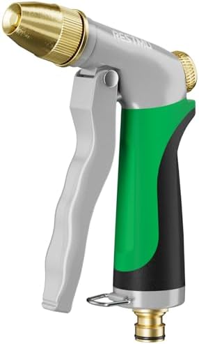 RESTMO Gartenbrause Metall, Gartenspritze Messingdüse, Handbrause Garten | Einstellbarer Wasserfluss mit Kontinuierlicher Sperrfunktion für Gartenbewässerung, Autowäsche, Gehwegrei