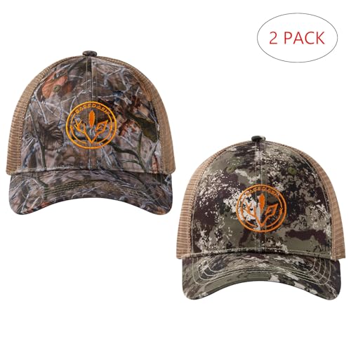 Image of BASSDASH 2 Pack Altimate Fishing Hunting Hat Mesh Back for Men Women Adjustable Baseball Trucker Cap Camo Blaze Orange