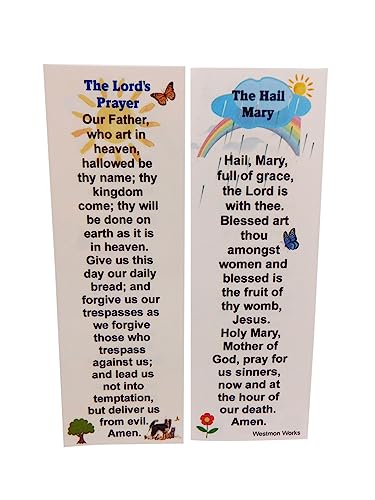 Our Father Hail Mary Bookmark Bulk Pack with Holy Card of Our Lady and Lords Prayer on Back Classroom School Supply for Students or Bible Study Marker Made in The USA, Set of 5