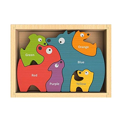 BeginAgain Dog Family Color Names Puzzle - Bilingual Wooden Colors - 2 and Up Cover