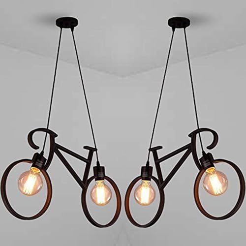 Image of GreyWings Bicycle Shape Hanging Pendant Light for Ceiling, Black Metal, Antique Modern Decor, E-27 Holder (Bulb is not Included) Big Pack of 2