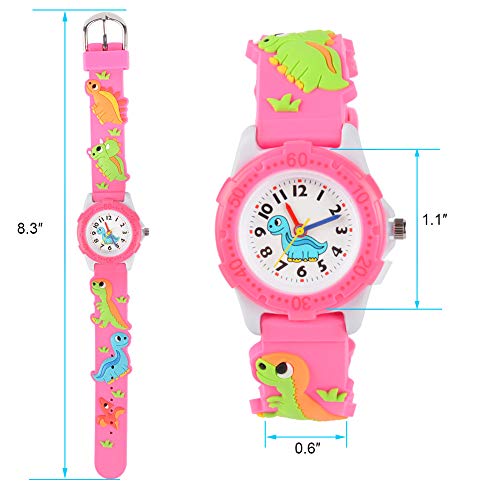 Venhoo Kids Watches Cute 3D Cartoon Waterproof Silicone Children Toddler Wrist Watch for 3-10 Year Girls Little Child-Pink Dinosaur3