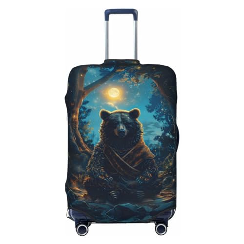VOSERY Travel Luggage Cover - Art Starry Sky Meditating Bear Washable Suitcase Covers Protector Fits 18-32 Inch Luggage
