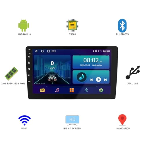 Image of 9 Inch Android 14 Car Stereo Touch Screen Player Steering Control Support Navigation Bluetooth 2GB RAM 32 GB ROM
