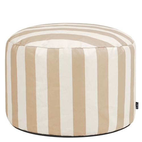 Icon Milano Hocker, Kyoto Taupe Streifen, Webstoff, Sitzsack Stuhl, Sitzpuff, Pouf Hocker mit Füllung, Fußhocker für das Wohnzimmer, Deko Wohnzimmer