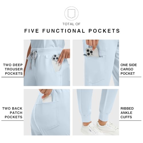 Image of Kitmaz Scrub Pants for Women - Mid Rise 4-Way Stretch Anti-Wrinkle Slim Fit Jogger Pants, Drawstring & 5 Pockets