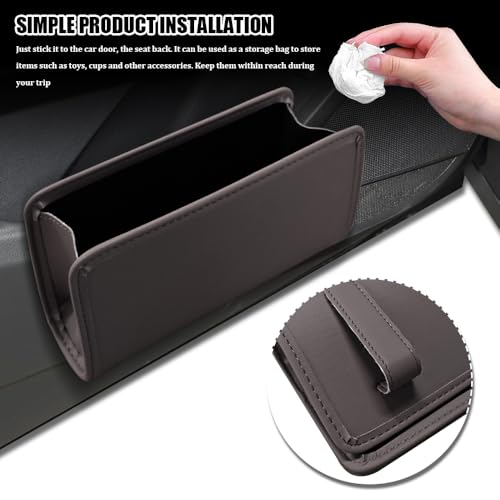 Image of Car Trash Can, Car Garbage Can, Waterproof Litter Auto Trash Can for Travelling, Auto Interior Accessories Foldable Hanging Mini Cars Storage Bag Container Universal Fit Most Cars (Brown)