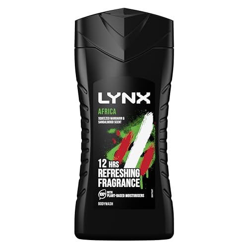Lynx Africa Body Wash with 12 Hour Refreshing Fragrance Squeezed Mandarin and Sandalwood Scent with Plant-based Moisturizers, 225 ml Bulk Buy 3 Pack