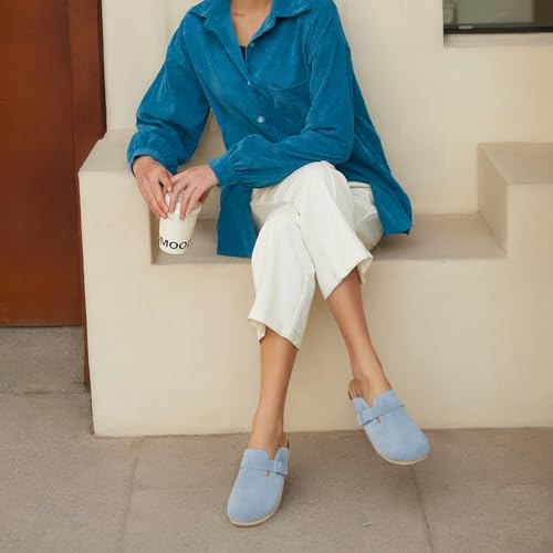 Dumalum Women's Suede Clog Leather Mules Arch Support Potato Shoes with Comfort Cork Footbed - Clogs for Women Men Unisex Antislip Slippers Sandals2