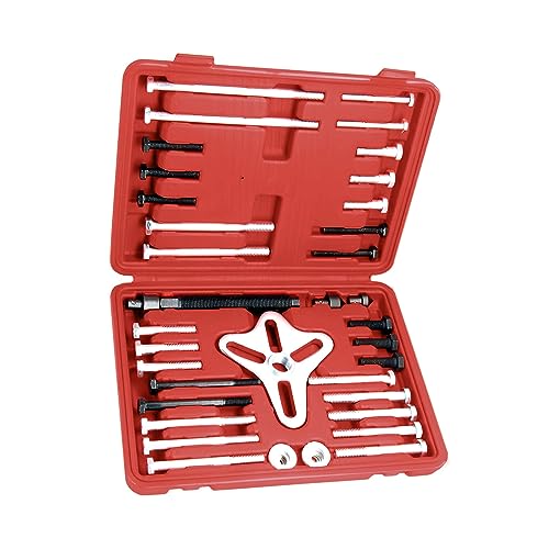 HFS (R) 46 Pcs Harmonic Balancer Puller - Gear Puller, Crank Shaft Pulley, Steering Wheel Kit Pulley Yoke Crank, Storage Case