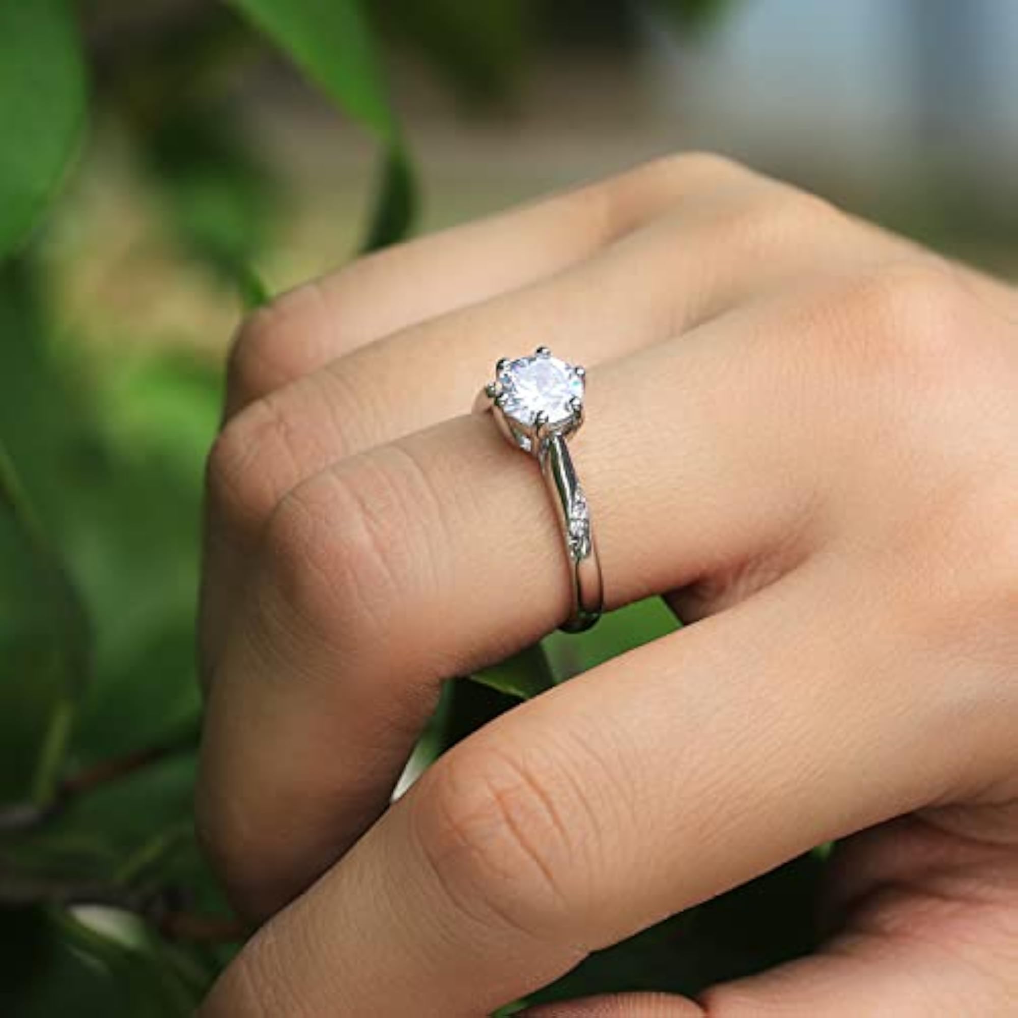 American Diamond Studded Silver Plated Finger Ring for Women