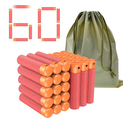 Soyee Coodoo Mega Darts 60 PCS Refill Pack Compatible Mega Bullets for Nerf N-Strike Mega Series Blasters Toy Gun - Red Foam Darts with Storage Bag