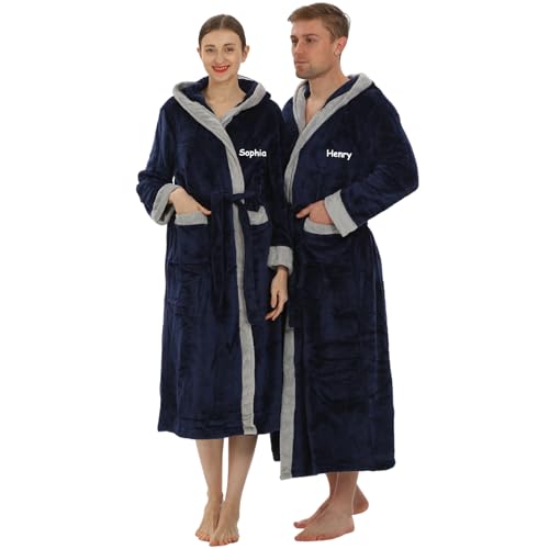 2pc His and Her Hooded Plush Robes with Custom...
