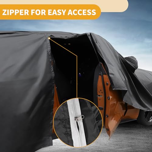 Image of Waterproof All-Weather Universal Car Cover with Right Side Zipper, 210D-PU Black Blue Fits for SUV Up to 181 inch Length