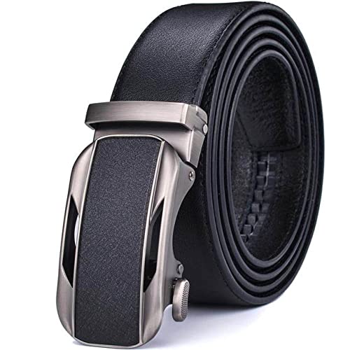 Ceinture à cliquet en cuir véritable noir pour homme avec boucle automatique haut de gamme