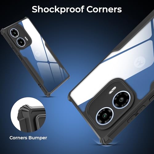 Image of A rtistque Clear Hard Transparent Acrylic Armor Anti-Drop Shockproof TPU Edge Back Cover Case for Motorola G34 - Black