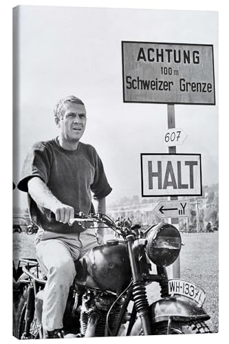 Posterlounge Steve McQueen dans La Grande Évasion Tableau sur toile de Celebrity Collection 20 x 30 cm Noir et blanc Tableaux Décoration murale