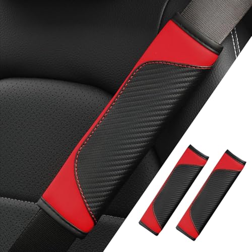 Image of 2 Pieces Car Seat Belt Cover, Carbon Fiber Safety Seatbelt Shoulder Strap Covers, Breathable Leather Soft Harness Pad Protect Your Neck and Shoulder Compatible with Cars, Multicolor