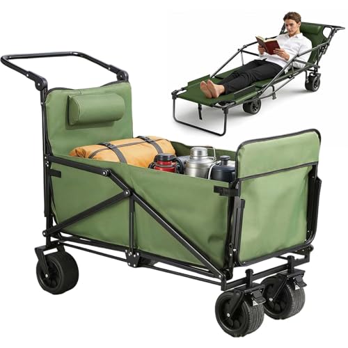 Carro de jardín resistente con ruedas y frenos de tanque, diseño multiusos plegable, capacidad de carga de 200 kg para actividades al aire libre y trabajo