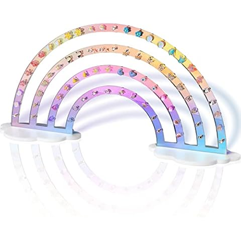 NiHome Iridescent Earrings Holder 74 Holes Display Rainbow Iridescent Ear Studs Jewelry Show Rack Stand Organizer Holder Plastic Clear Acrylic Earring Rack Holder Organizer for Girl Women Cover