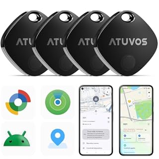 ATUVOS Air Tag Pro Smart Tag Tracker per Android & iOS, Dual System Localizzatore Bluetooth Funziona con Google Funzioni Trova o Apple Dov'è APP, per Bagagli, Borse.Batteria Sostituibile. 4 pezzi Nero