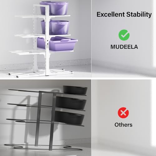 Image of MUDEELA 8-Tier Pots and Pans Organizer under Cabinet, Heavy Duty Adjustable Pot Pan Organizers inside Cabinet, Kitchen Cabinet Organizers and Storage Pot Rack for Big Stockpots, Heavy Cookware, White