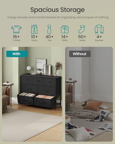 SONGMICS Dresser for Bedroom, Chest of Drawers, Steel, MDF, 7 Non-Woven Fabric Drawers, Storage Organizer Unit, Closet, Entryway, Ink Black and Ebony Black ULGS323BH03 - Image 5