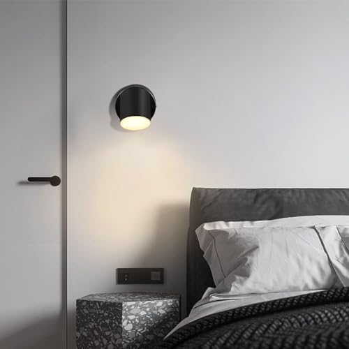 Image of Kawell Modern LED Wall Sconce with Switch - Rotatable Hardwired LED Wall Lamp for Bedside, Study, Child Room - Nordic Style, Black(3000K)