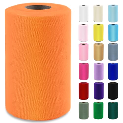 Orange Tulle Fabric Roll 6 by 100 Yards (300 ft) Soft Tulle Spool for DIY Crafting Favor Supplies Tutus Wedding Party Decorations Gift Wrapping
