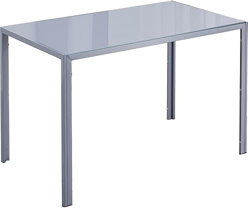 Miniatura 12 de Mesa de comedor rectangular de vidrio transparente de 47.2 pulgadas, mesa de cocina moderna con mesa de vidrio templado y marco de acero de metal
