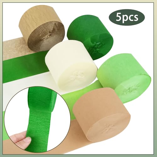 Image of 5 Rolls Green & Gold Crepe Paper Streamers, Crepe Paper Craft for Wedding Baby Shower Birthday Bridal Party Engagement Decorations Supplies