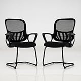 FANTASK Bürostuhl ohne Rollen 2er Set, Freischwinger Stühle mit Armlehne & Lendenwirbelstütze, Besucherstuhl bis 113kg, Konferenzstühle für Büro, Konferenzraum, Arbeitszimmer