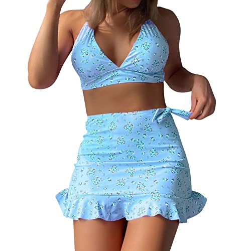 Conjunto Tankinis Mujer Impreso Estampado Ropa Playa Traje Baño Caliente Verano Elegante Dos Piezas (Light Blue, XL)
