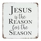 UFunhome Vintage Metal Tin Sign Jesus Is The Reason for The Season Metal Poster Wall Plate Rustic Wall Decor Home Decoration Plaques Farmhouse Wall Art for Bar Pub Man Cave Garage Kitchen 15